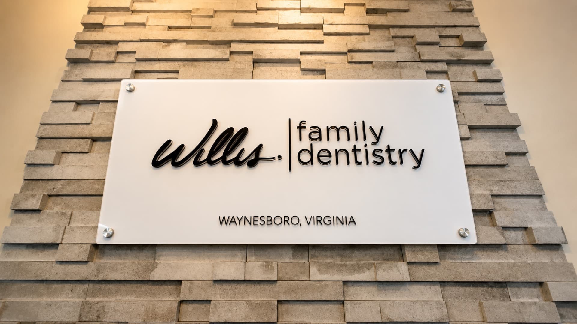 Willis Family Dentistry · Waynesboro, Virginia interior stone signage wall